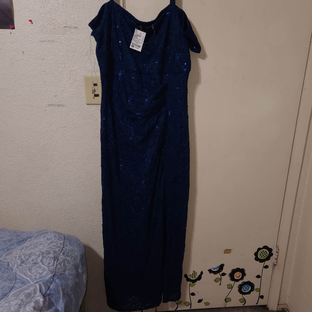 Long Blue Lace Sequin Dress